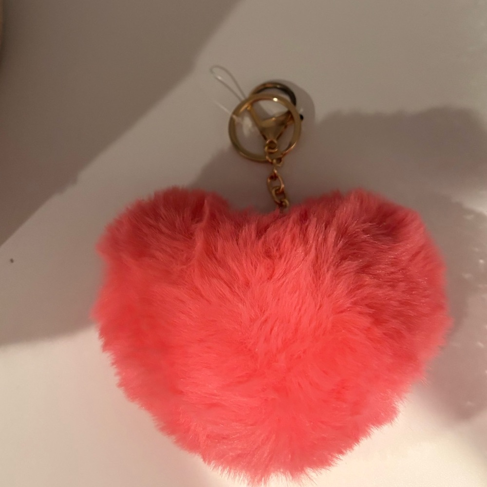 Plush Heart Keychain Bag Charm - Coral Pink